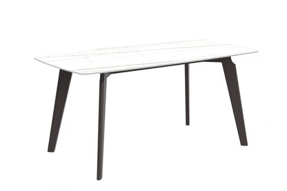 Krevor Modern Dining Table with Rectangular Stone/Glass Wide Tabletop with Black Steel Legs - Elax Furniture