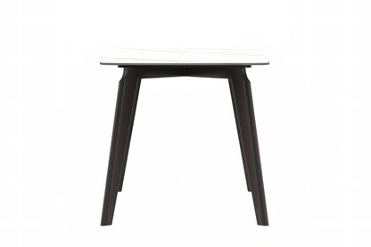 Krevor Modern Dining Table with Rectangular Stone/Glass Wide Tabletop with Black Steel Legs - Elax Furniture