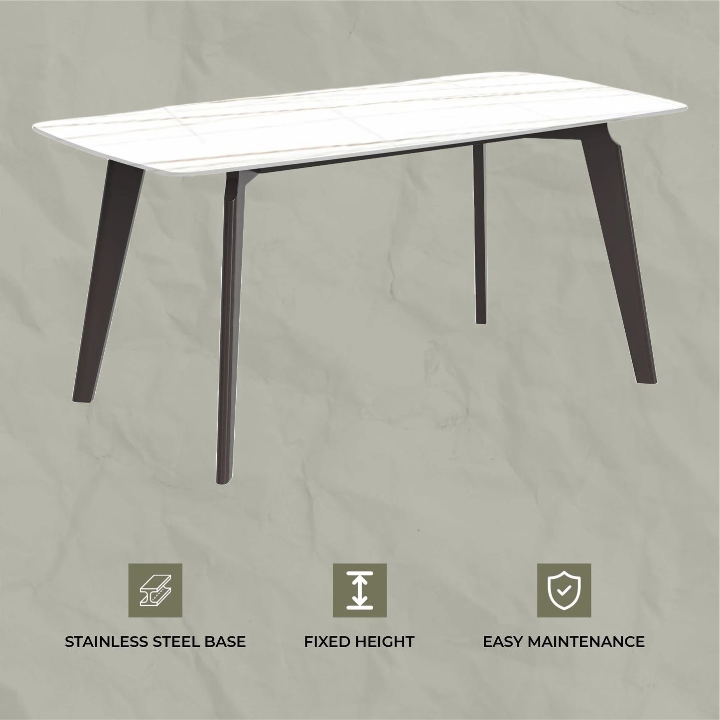 Krevor Modern Dining Table with Rectangular Stone/Glass Wide Tabletop with Black Steel Legs - Elax Furniture