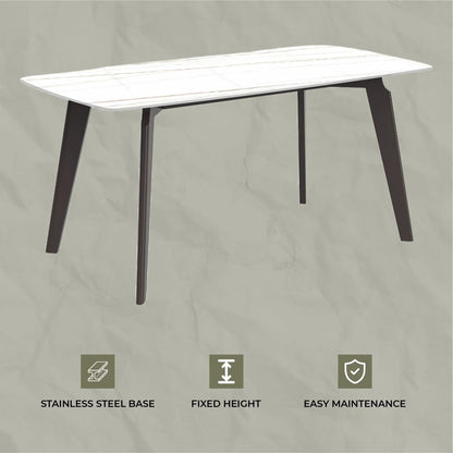 Krevor Modern Dining Table with Rectangular Stone/Glass Wide Tabletop with Black Steel Legs - Elax Furniture