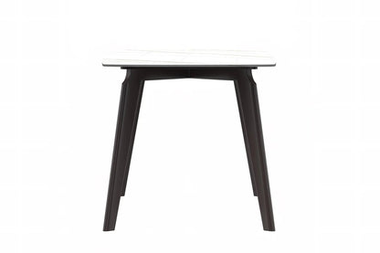 Krevor Modern Dining Table with Rectangular Stone/Glass Wide Tabletop with Black Steel Legs - Elax Furniture