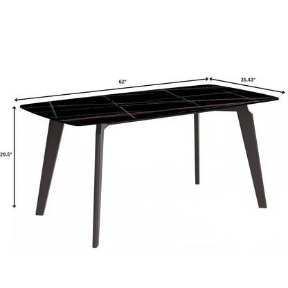 Krevor Modern Dining Table with Rectangular Stone/Glass Wide Tabletop with Black Steel Legs - Elax Furniture