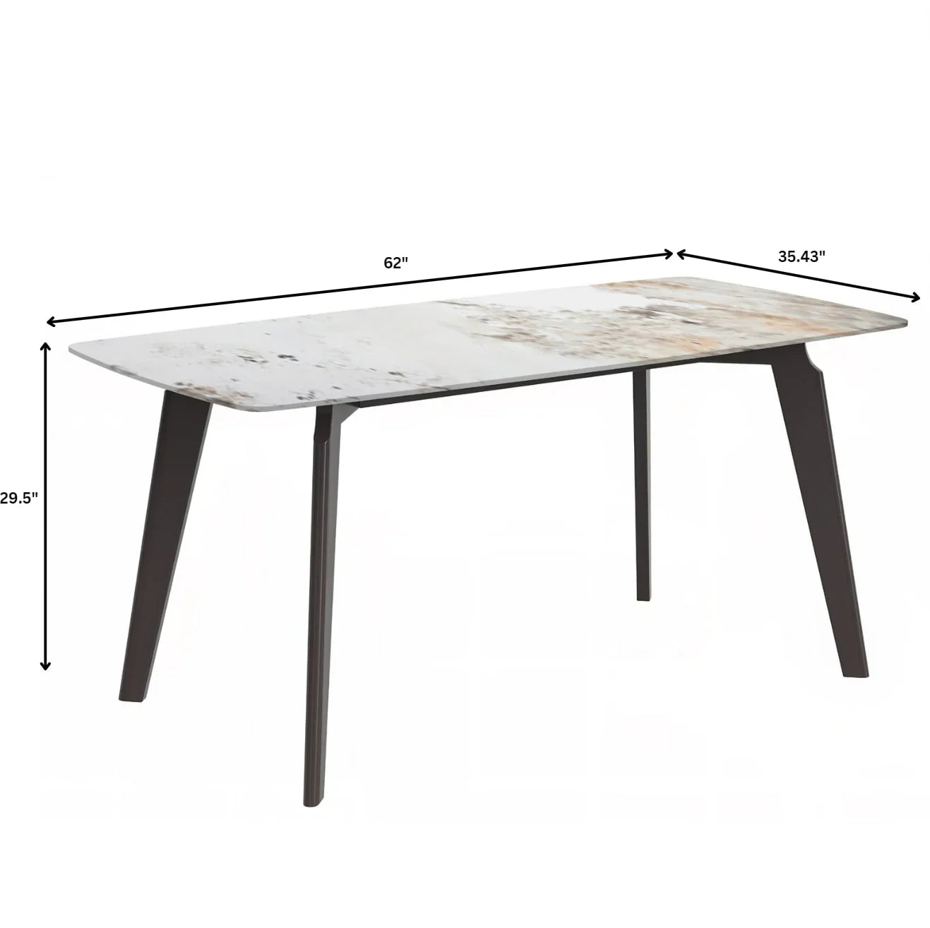 Krevor Modern Dining Table with Rectangular Stone/Glass Wide Tabletop with Black Steel Legs - Elax Furniture
