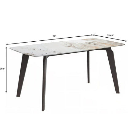 Krevor Modern Dining Table with Rectangular Stone/Glass Wide Tabletop with Black Steel Legs - Elax Furniture