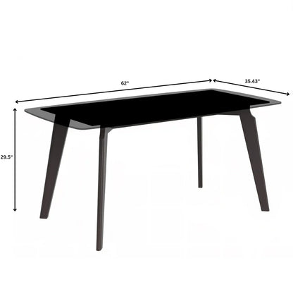 Krevor Modern Dining Table with Rectangular Stone/Glass Wide Tabletop with Black Steel Legs - Elax Furniture