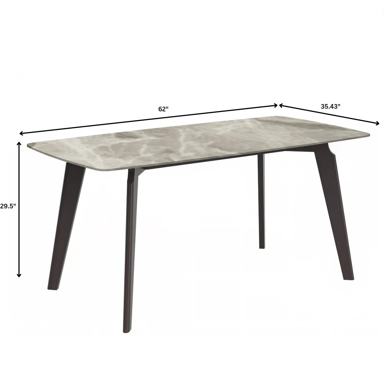 Krevor Modern Dining Table with Rectangular Stone/Glass Wide Tabletop with Black Steel Legs - Elax Furniture