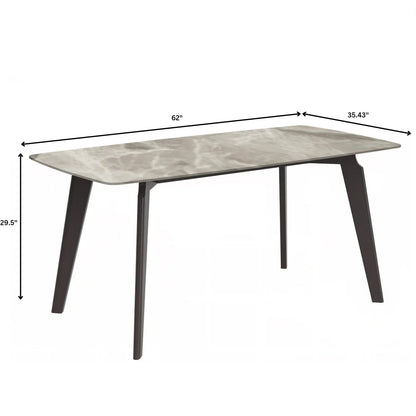 Krevor Modern Dining Table with Rectangular Stone/Glass Wide Tabletop with Black Steel Legs - Elax Furniture