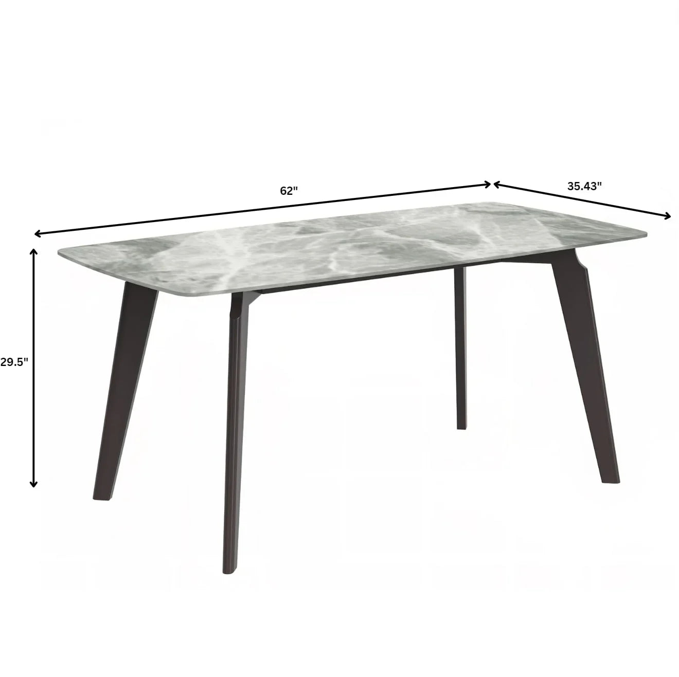 Krevor Modern Dining Table with Rectangular Stone/Glass Wide Tabletop with Black Steel Legs - Elax Furniture