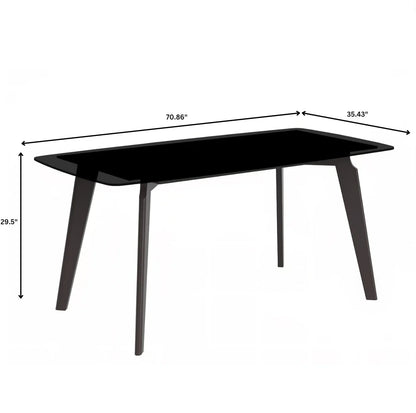 Krevor Modern Dining Table with Rectangular Stone/Glass Wide Tabletop with Black Steel Legs - Elax Furniture