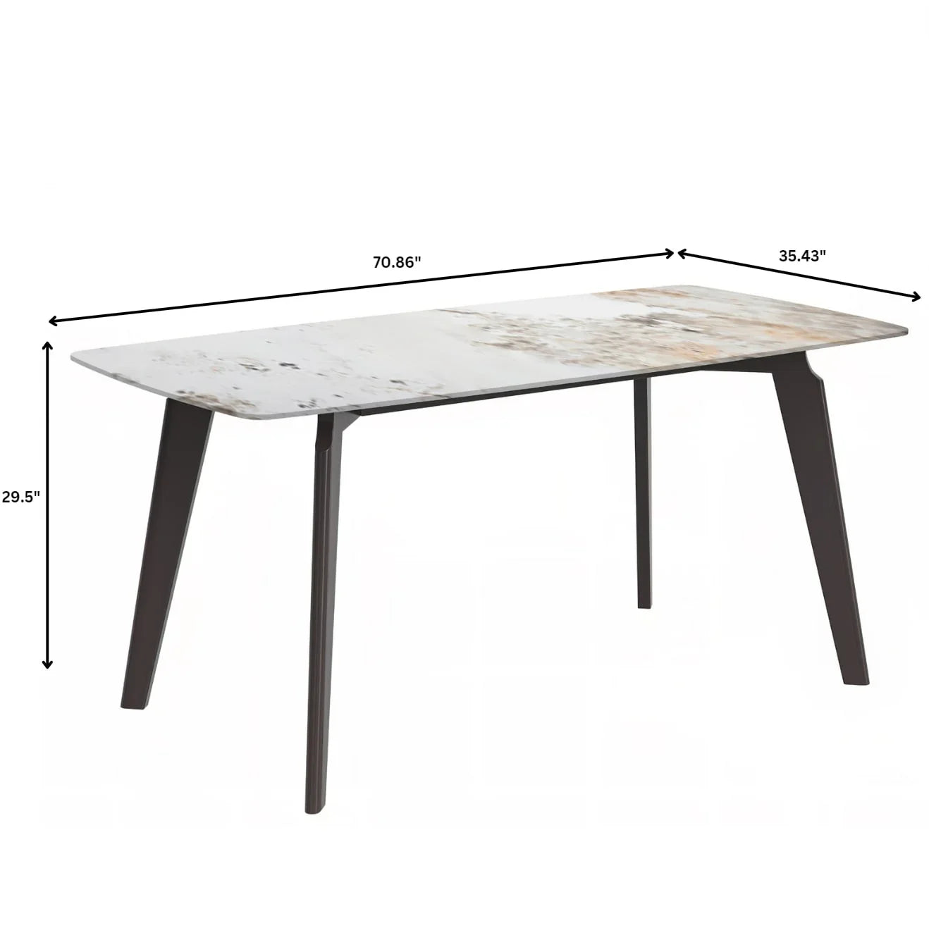 Krevor Modern Dining Table with Rectangular Stone/Glass Wide Tabletop with Black Steel Legs - Elax Furniture