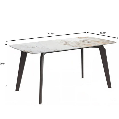Krevor Modern Dining Table with Rectangular Stone/Glass Wide Tabletop with Black Steel Legs - Elax Furniture