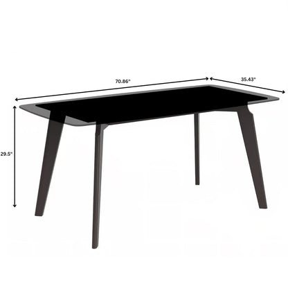 Krevor Modern Dining Table with Rectangular Stone/Glass Wide Tabletop with Black Steel Legs - Elax Furniture