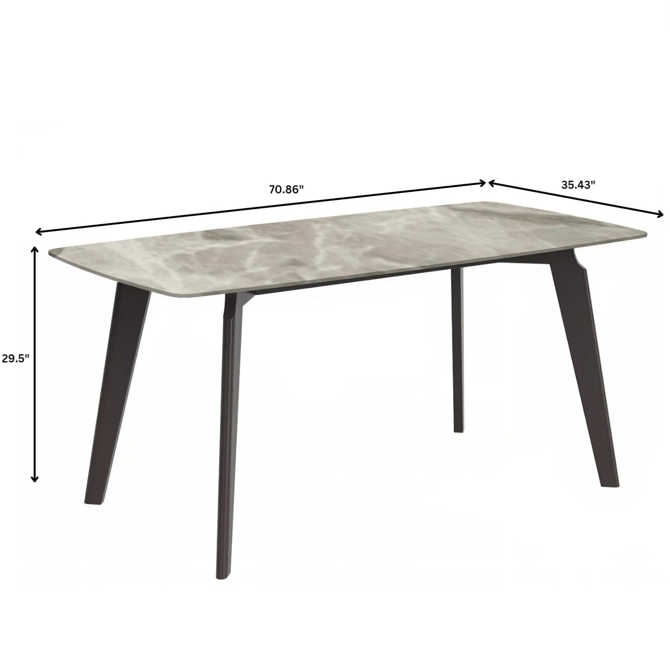 Krevor Modern Dining Table with Rectangular Stone/Glass Wide Tabletop with Black Steel Legs - Elax Furniture