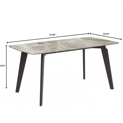 Krevor Modern Dining Table with Rectangular Stone/Glass Wide Tabletop with Black Steel Legs - Elax Furniture