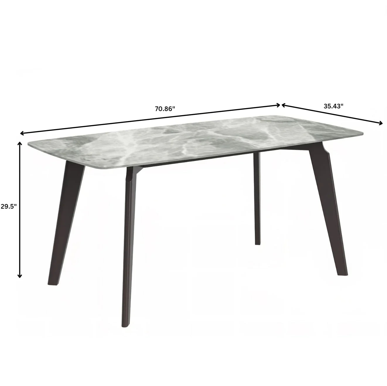 Krevor Modern Dining Table with Rectangular Stone/Glass Wide Tabletop with Black Steel Legs - Elax Furniture