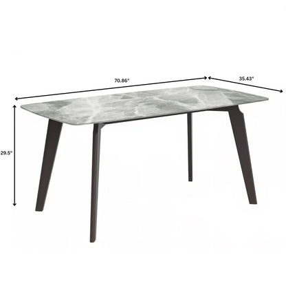 Krevor Modern Dining Table with Rectangular Stone/Glass Wide Tabletop with Black Steel Legs - Elax Furniture
