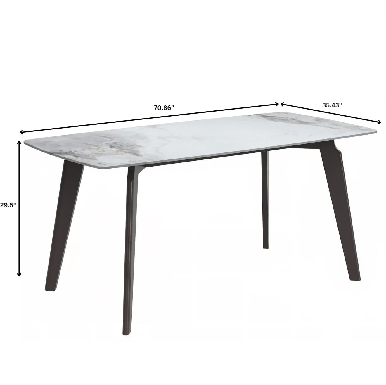 Krevor Modern Dining Table with Rectangular Stone/Glass Wide Tabletop with Black Steel Legs - Elax Furniture