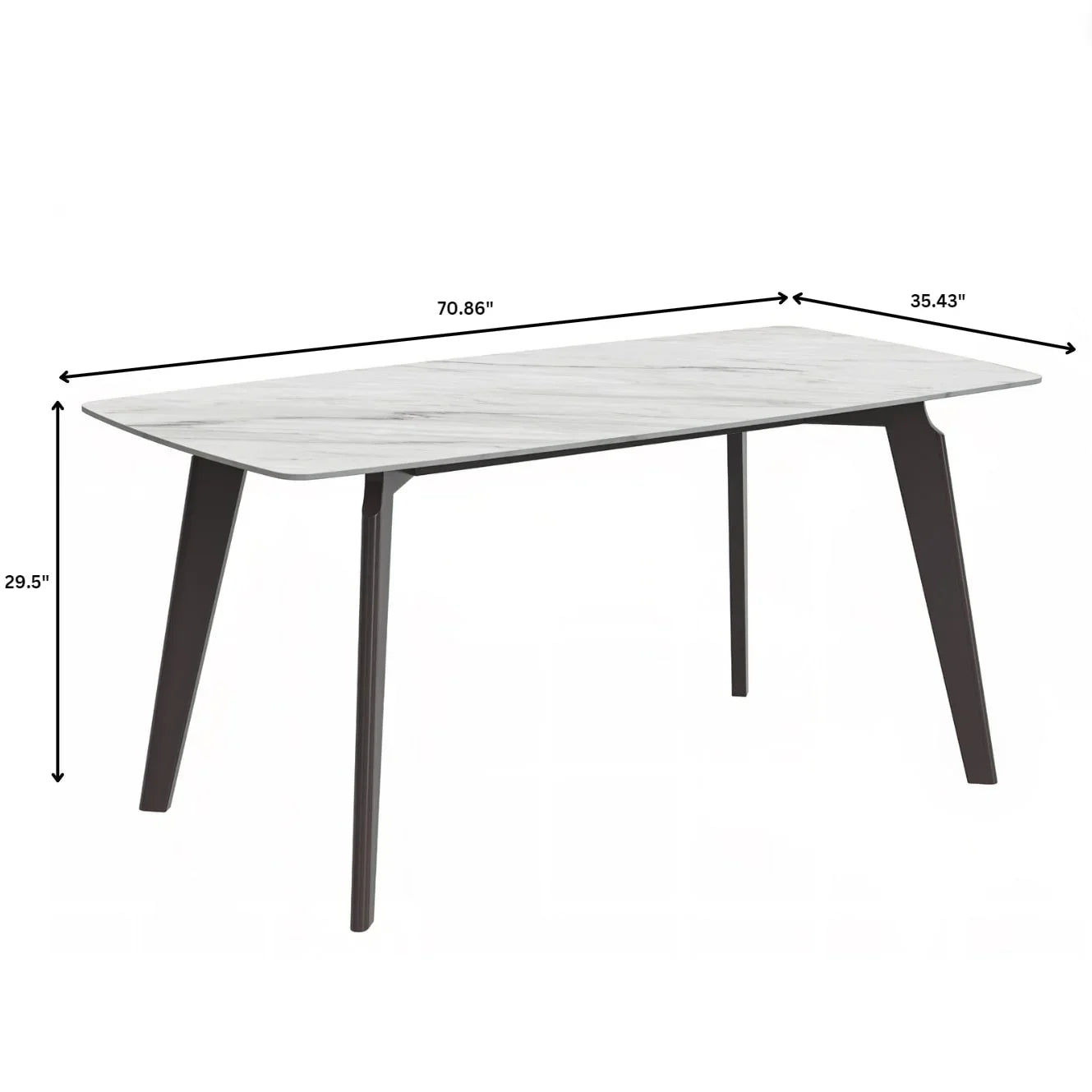 Krevor Modern Dining Table with Rectangular Stone/Glass Wide Tabletop with Black Steel Legs - Elax Furniture