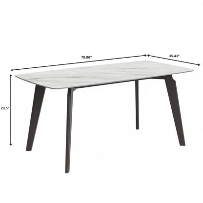 Krevor Modern Dining Table with Rectangular Stone/Glass Wide Tabletop with Black Steel Legs - Elax Furniture