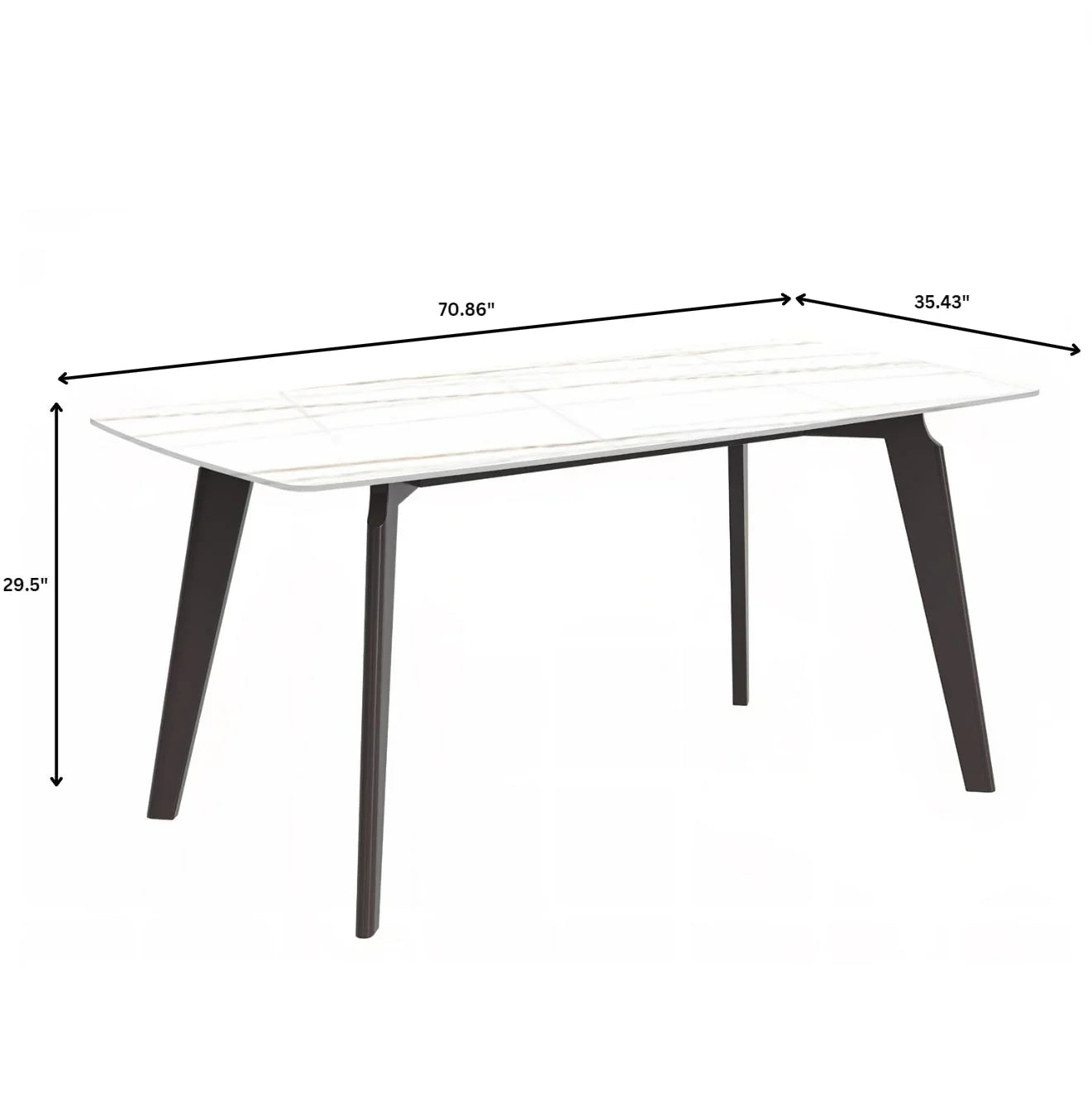 Krevor Modern Dining Table with Rectangular Stone/Glass Wide Tabletop with Black Steel Legs - Elax Furniture