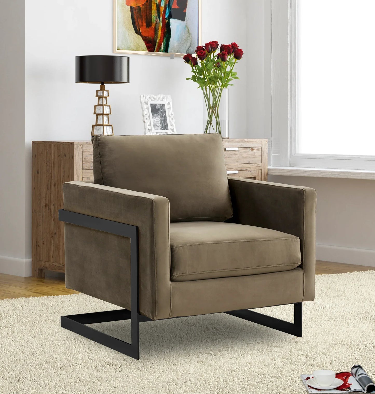 Lincoln Modern Upholstered Accent Armchair With Gold/Black Metal Frame - Elax Furniture