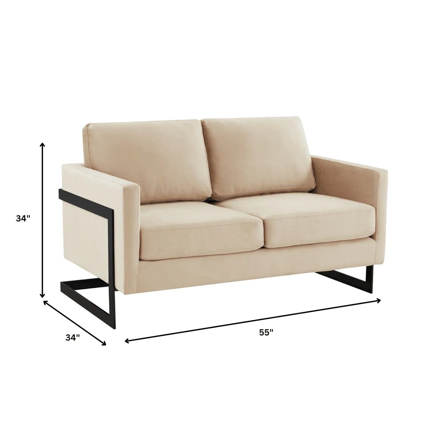 Lincoln Velvet Loveseat Sofa with Black Stainless Steel Frame - Elax Furniture