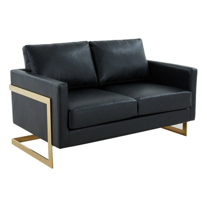 Lincoln Upholstered Velvet/Leather Loveseat With Gold Frame - Elax Furniture