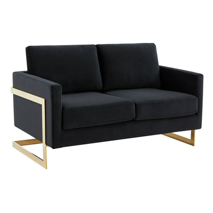 Lincoln Upholstered Velvet/Leather Loveseat With Gold Frame - Elax Furniture