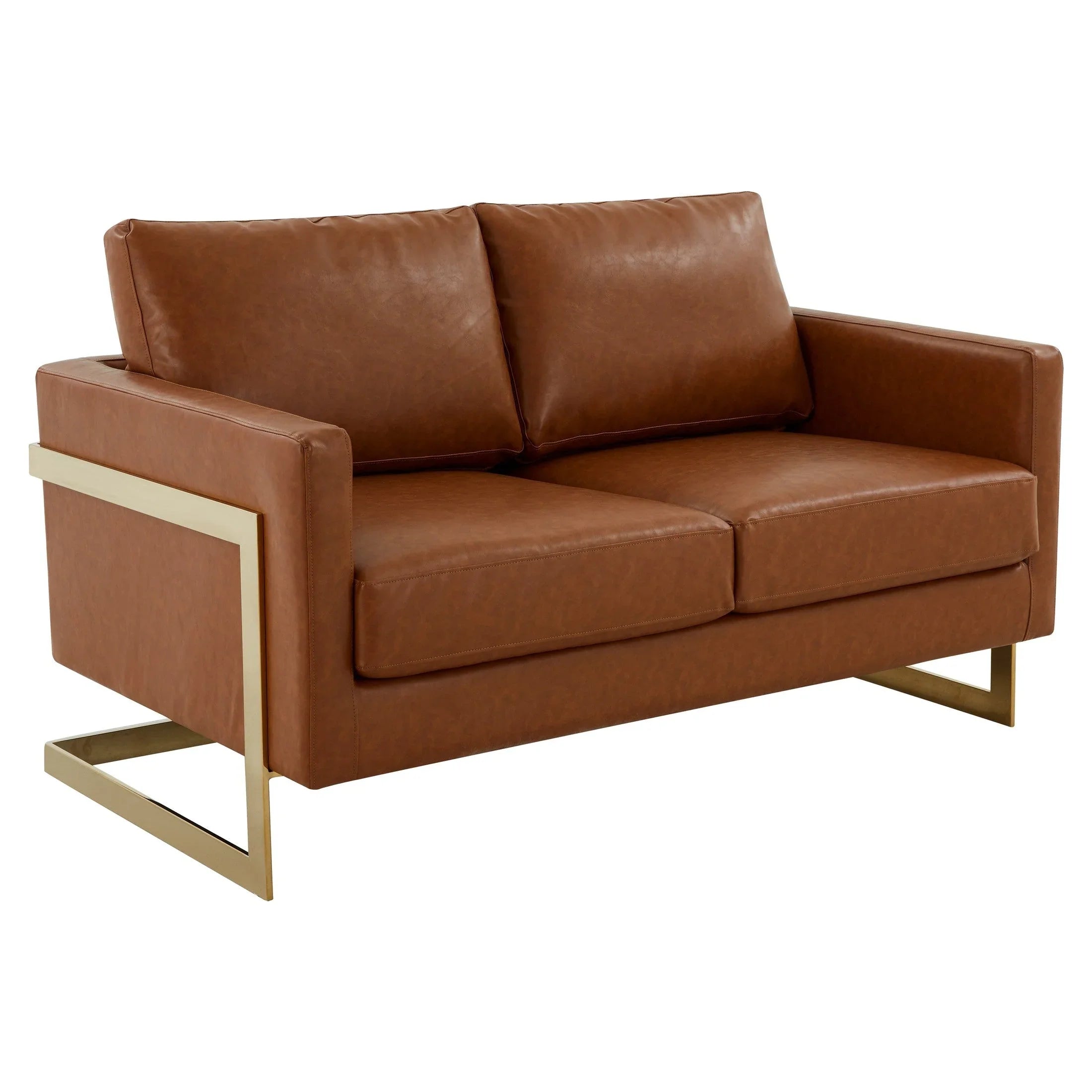 Lincoln Upholstered Velvet/Leather Loveseat With Gold Frame - Elax Furniture