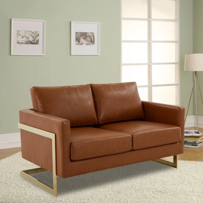 Lincoln Upholstered Velvet/Leather Loveseat With Gold Frame - Elax Furniture