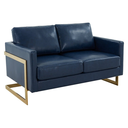 Lincoln Upholstered Velvet/Leather Loveseat With Gold Frame - Elax Furniture