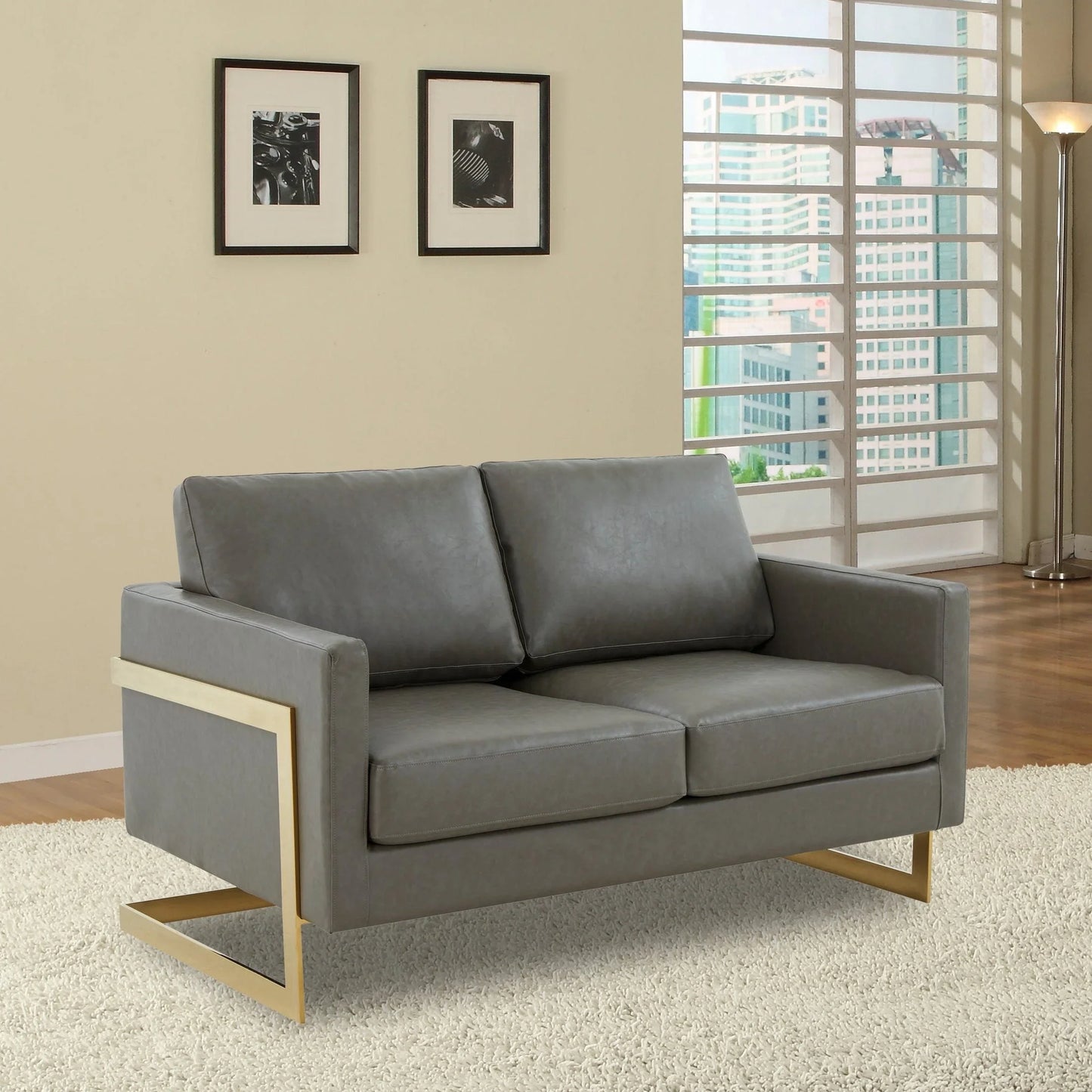Lincoln Upholstered Velvet/Leather Loveseat With Gold Frame - Elax Furniture