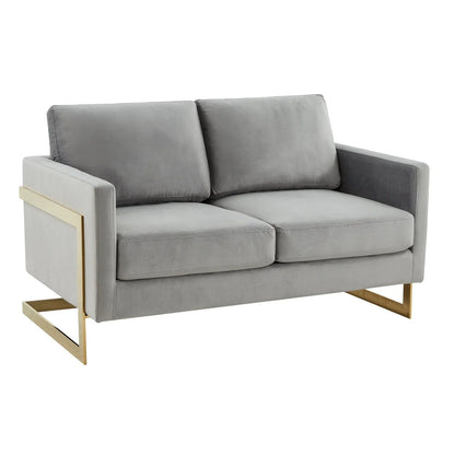 Lincoln Upholstered Velvet/Leather Loveseat With Gold Frame - Elax Furniture
