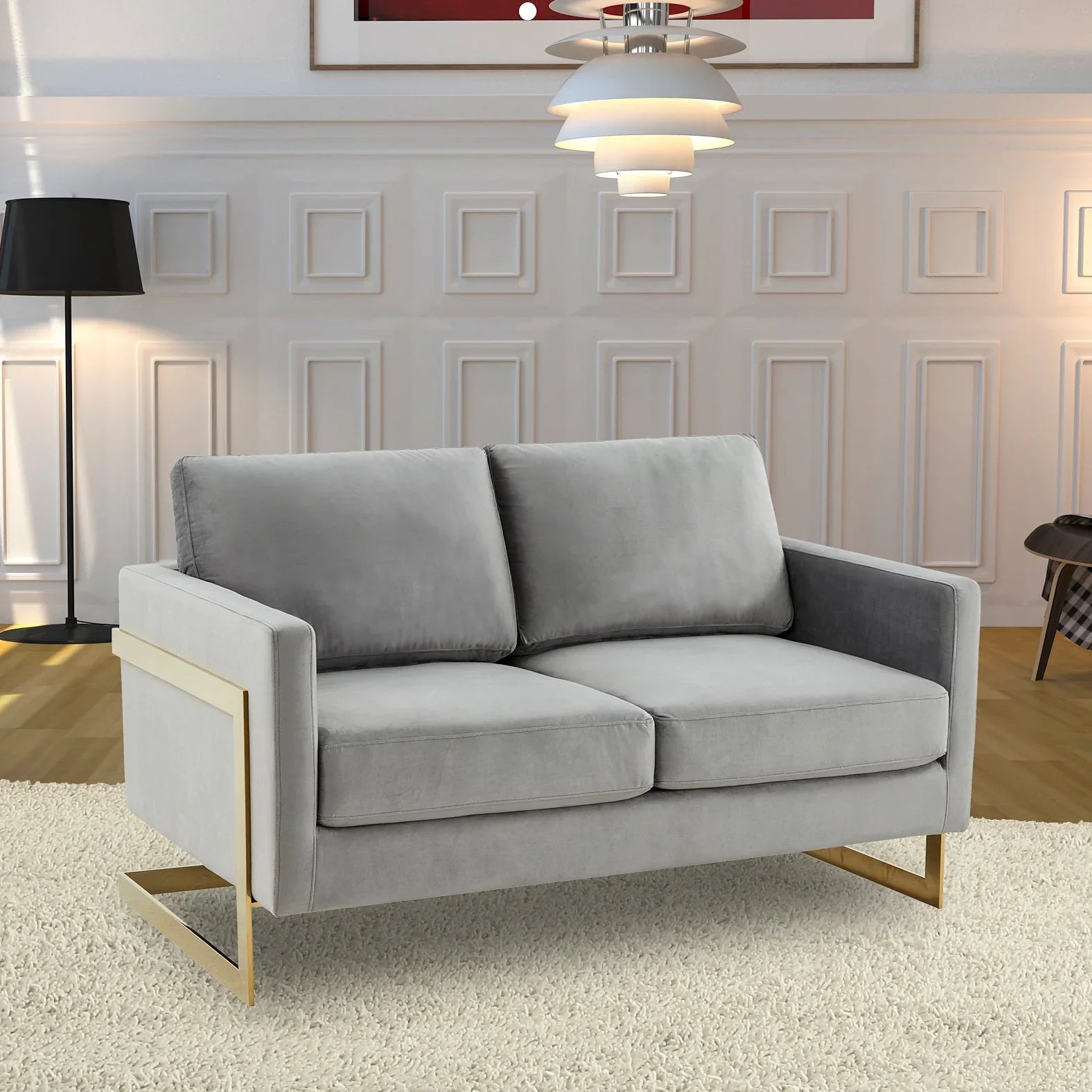 Lincoln Upholstered Velvet/Leather Loveseat With Gold Frame - Elax Furniture