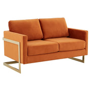 Lincoln Upholstered Velvet/Leather Loveseat With Gold Frame - Elax Furniture