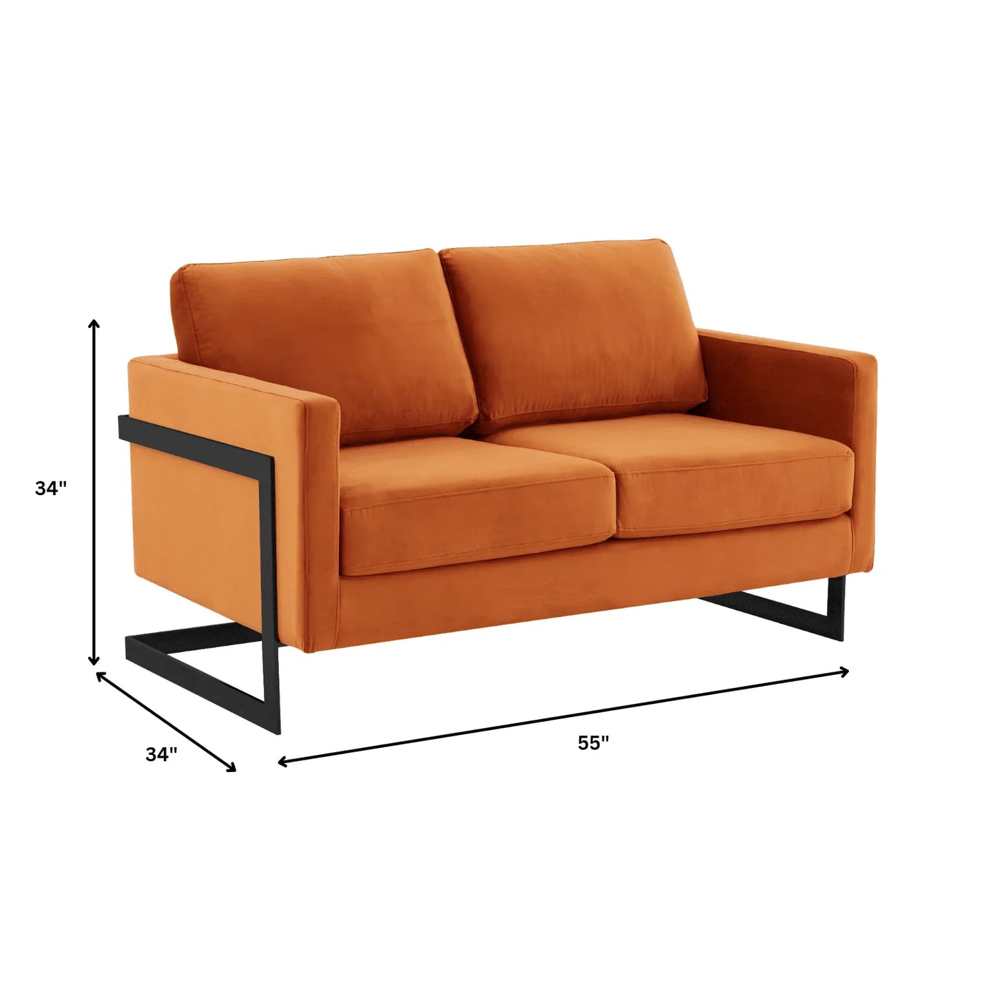 Lincoln Velvet Loveseat Sofa with Black Stainless Steel Frame - Elax Furniture