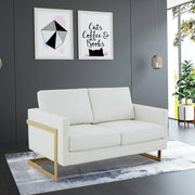 Lincoln Upholstered Velvet/Leather Loveseat With Gold Frame - Elax Furniture