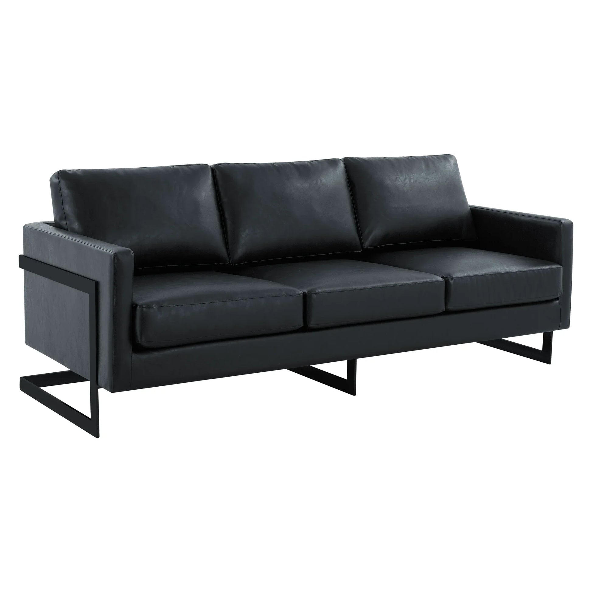 Lincoln 3-Seater Sofa Upholstered in Leather with Black Stainless Steel Frame - Elax Furniture