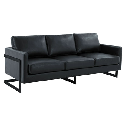 Lincoln 3-Seater Sofa Upholstered in Leather with Black Stainless Steel Frame - Elax Furniture