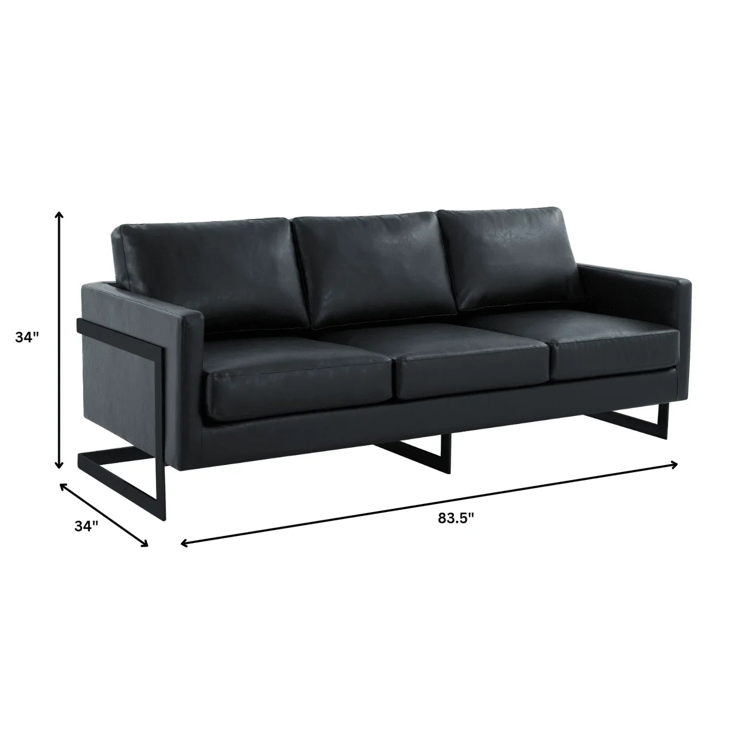 Lincoln 3-Seater Sofa Upholstered in Leather with Black Stainless Steel Frame - Elax Furniture