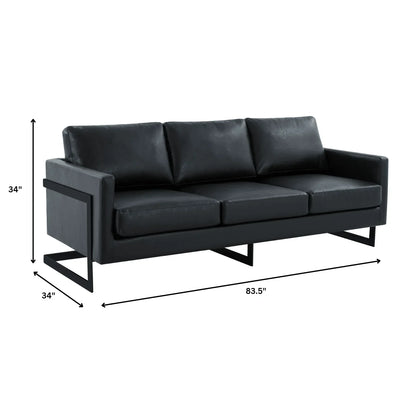 Lincoln 3-Seater Sofa Upholstered in Leather with Black Stainless Steel Frame - Elax Furniture