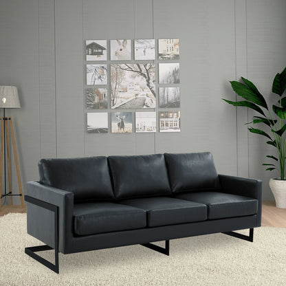 Lincoln 3-Seater Sofa Upholstered in Leather with Black Stainless Steel Frame - Elax Furniture