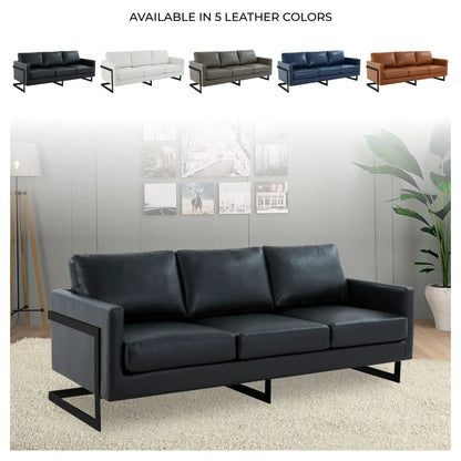 Lincoln 3-Seater Sofa Upholstered in Leather with Black Stainless Steel Frame - Elax Furniture