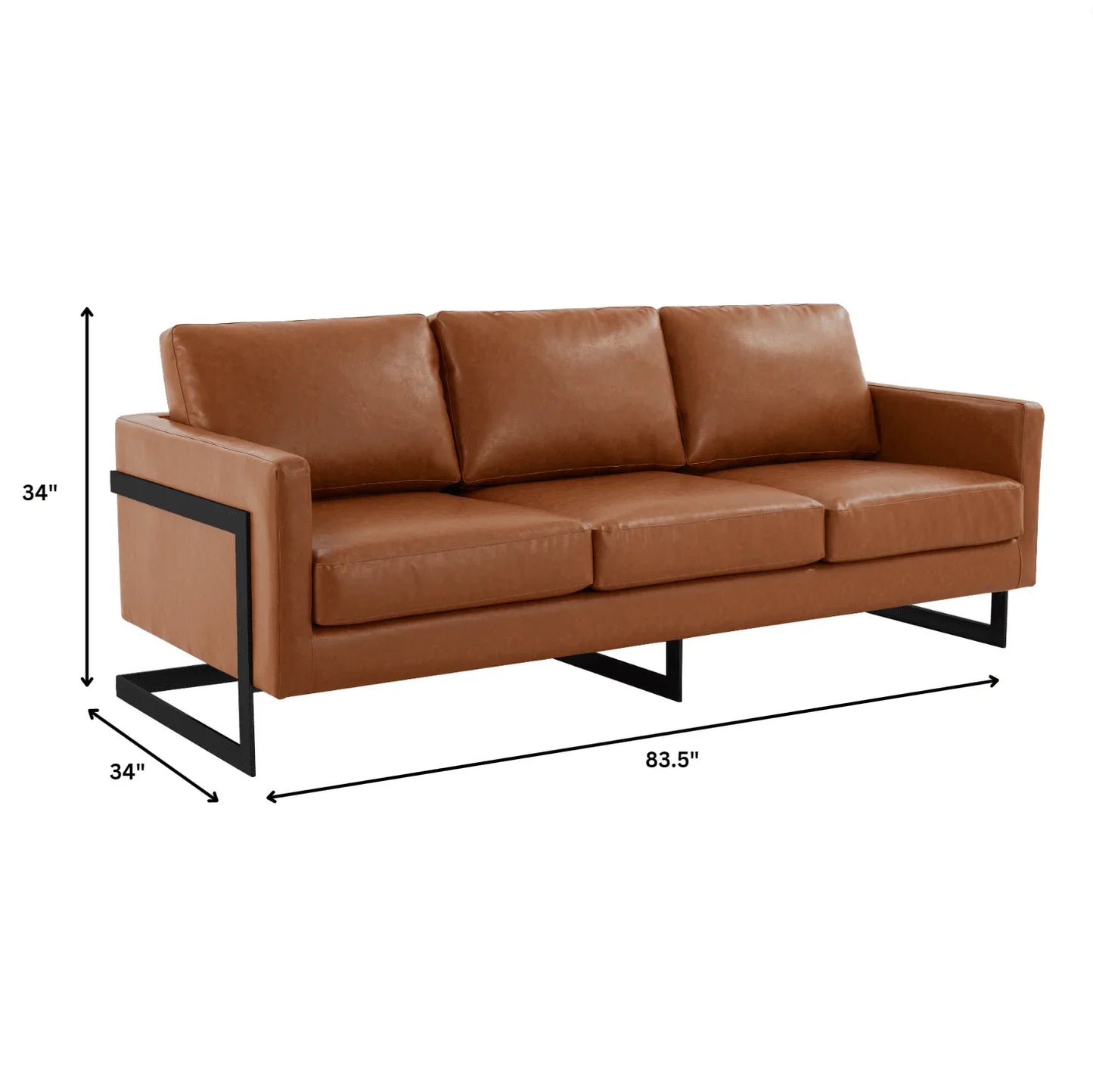 Lincoln 3-Seater Sofa Upholstered in Leather with Black Stainless Steel Frame - Elax Furniture