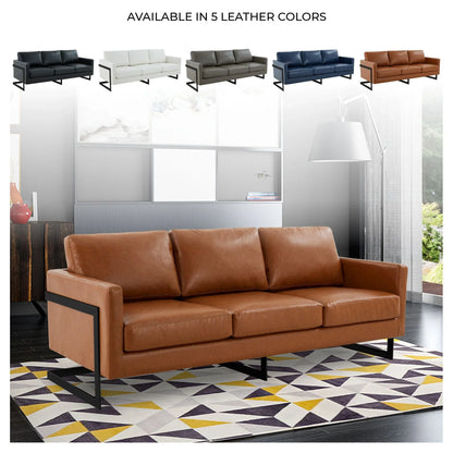 Lincoln 3-Seater Sofa Upholstered in Leather with Black Stainless Steel Frame - Elax Furniture