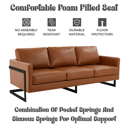 Lincoln 3-Seater Sofa Upholstered in Leather with Black Stainless Steel Frame - Elax Furniture