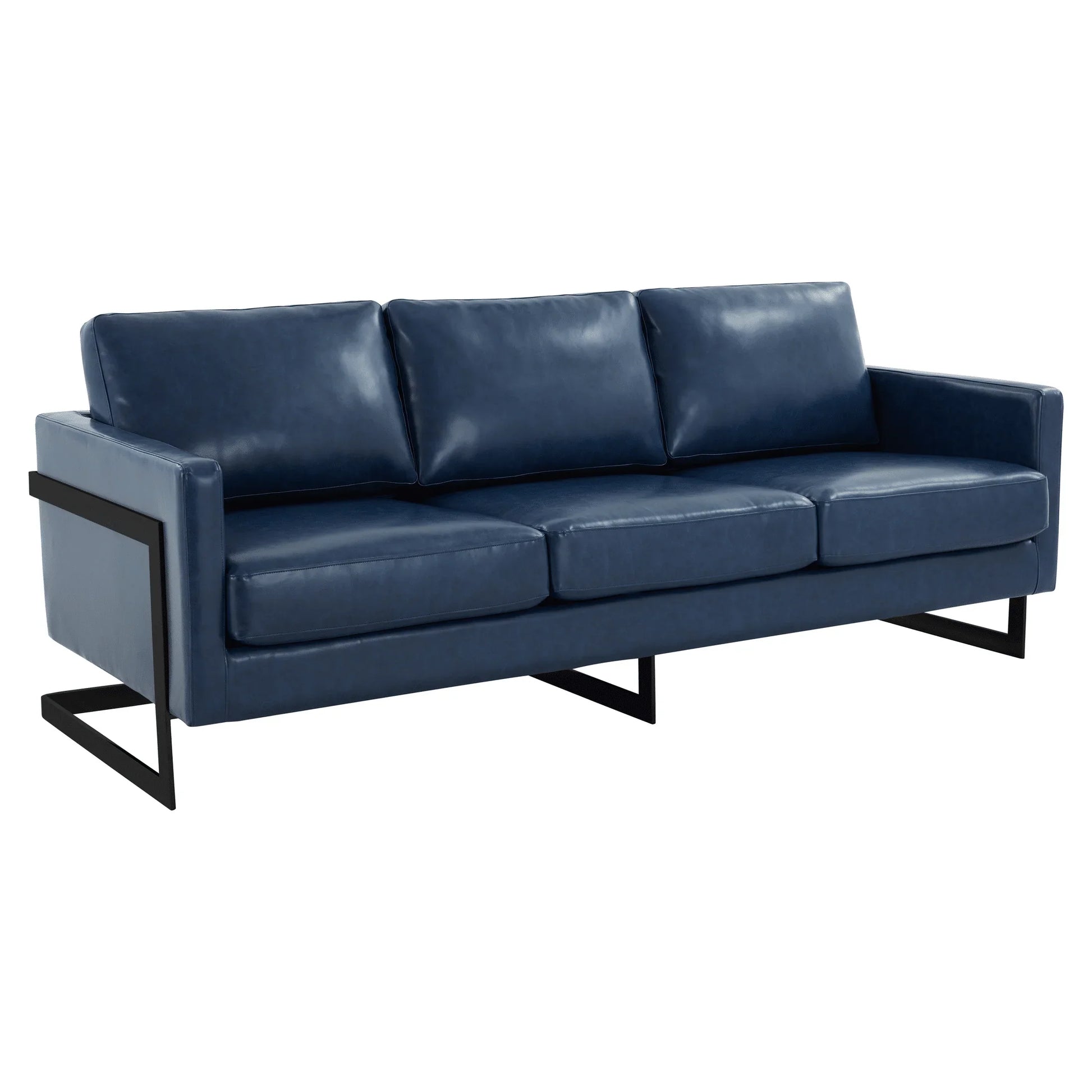 Lincoln 3-Seater Sofa Upholstered in Leather with Black Stainless Steel Frame - Elax Furniture