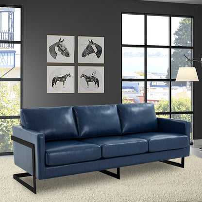 Lincoln 3-Seater Sofa Upholstered in Leather with Black Stainless Steel Frame - Elax Furniture