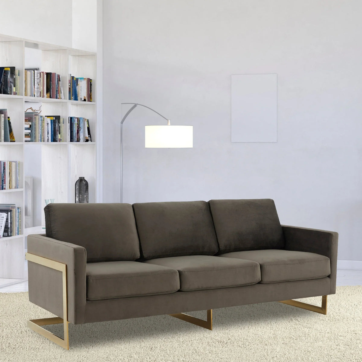 Lincoln 3-Seater Velvet/Leather Full Size Sofa in Stainless Steel - Elax Furniture
