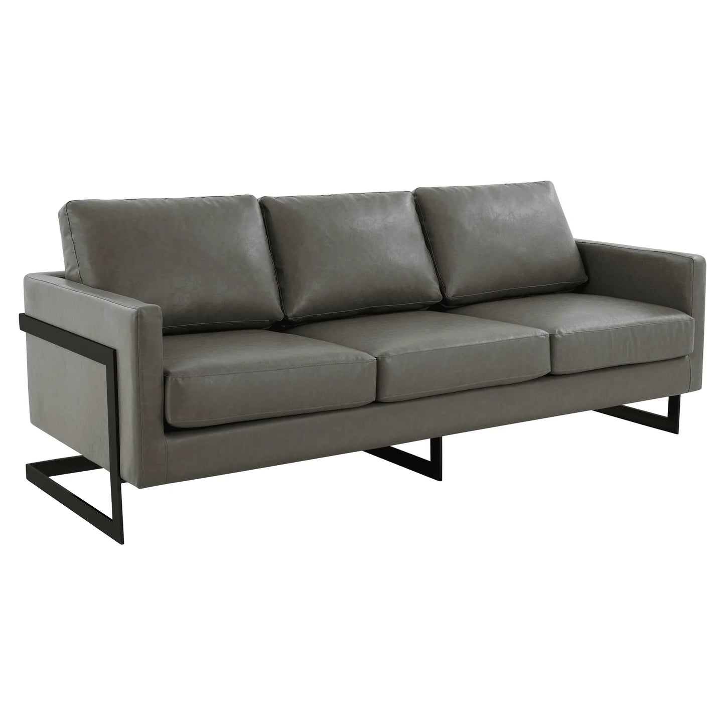 Lincoln 3-Seater Sofa Upholstered in Leather with Black Stainless Steel Frame - Elax Furniture